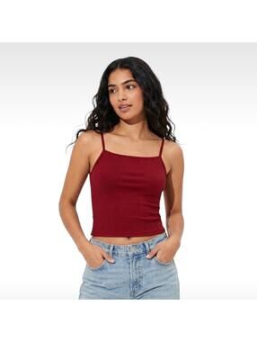 American Eagle AE Red Ribbed Scoop Neck Cropped Cami Top - Size Small